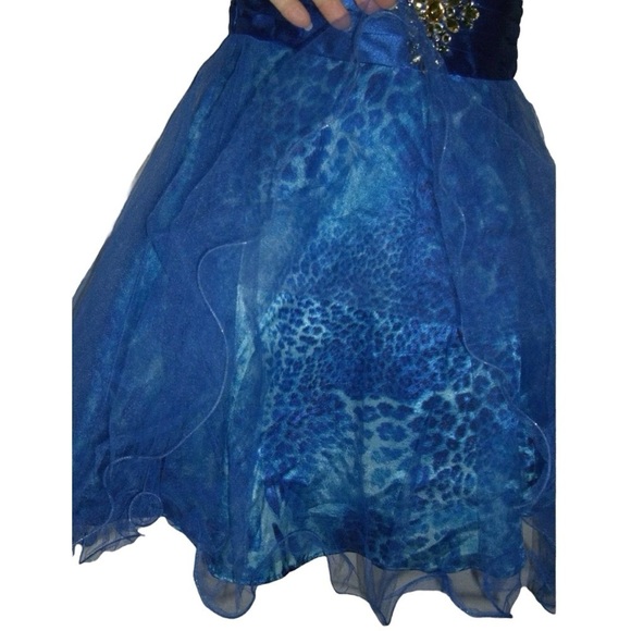Deb Dress Vintage y2k Blue Leopard Print Tulle Sequin Gem Trashy Club Mini Tutu - Picture 10 of 16